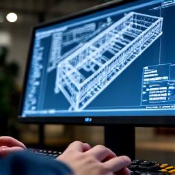 エンジニアがCADソフトウェアで構造設計をしている様子