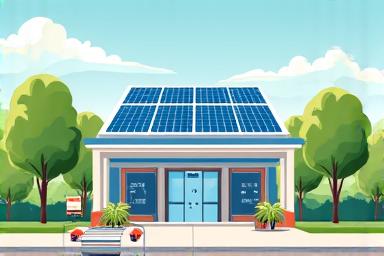 屋根にソーラーパネルが設置された洗車場のイラスト